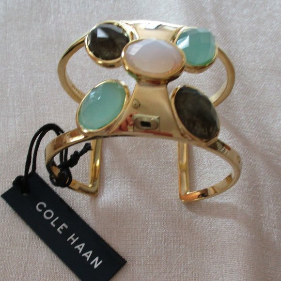 Cole Haan Gold Tone Cuff Bracelet Semi Precious Stones NWT - Picture 2 of 7